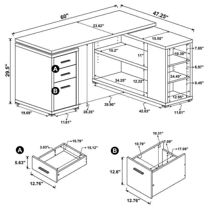 Caelum - L - Shaped Computer Desk With 3 Drawers - Mango Color