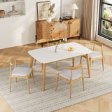 5 Piece Dining Set, Table And 4 Upholstered Chairs - Beige / White / Oak