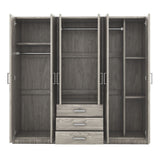 6 Doors Wardrobe Storage For Bedroom, With Big Drawers - Gray
