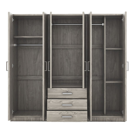6 Doors Wardrobe Storage For Bedroom, With Big Drawers - Gray