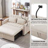 Convertible Sofa Bed Loveseat Sofa With Three USB Ports, Two Side Pockets, Two Cup Holders And 360° swivel Phone Holder For Living Room