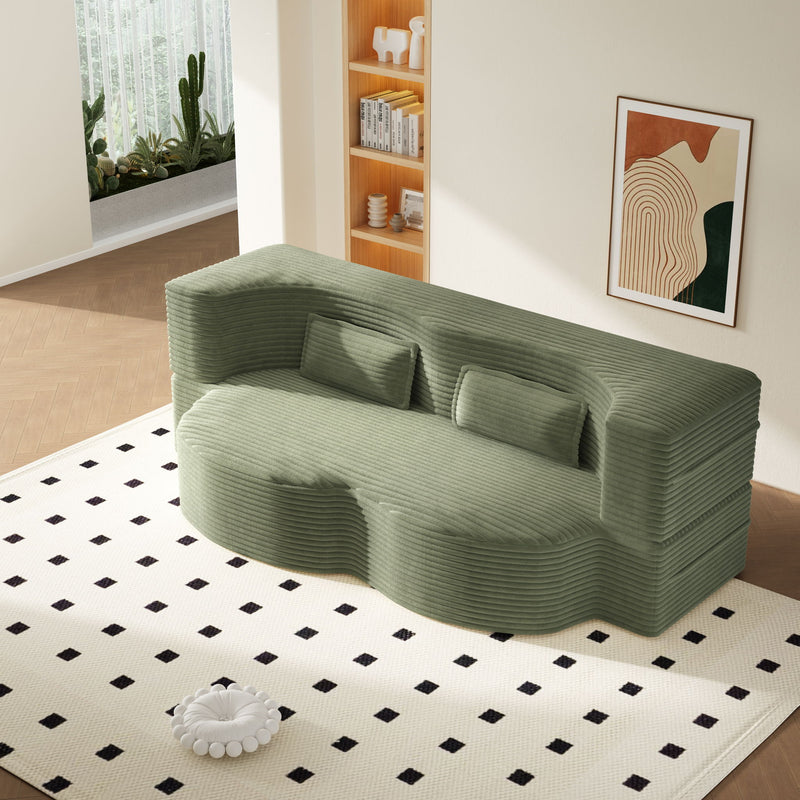 Modern Floor Sofa With 2 Pillows, Convertible Twin Size Folding Mattress For Living Room
