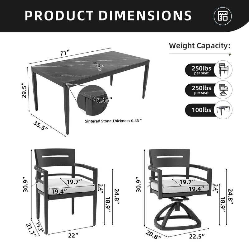 Modern Outdoor Patio Dining Set With Table And Chairs With Sunbrella Cushions