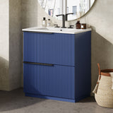 Fluted Bathroom Vanity With Ceramic Sink, Freestanding Cabinet
