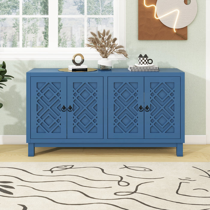 TREXM Large Storage Space Sideboard, 4 Door Buffet Cabinet with Pull Ring Handles for Living Room, Dining Room (Navy)