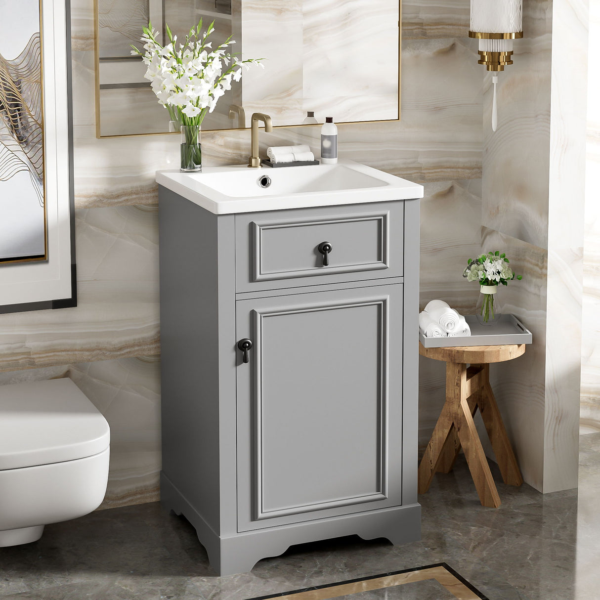 Elegant Bathroom Vanity With Ceramic Sink, Soft Close Door, Adjustable Shelf