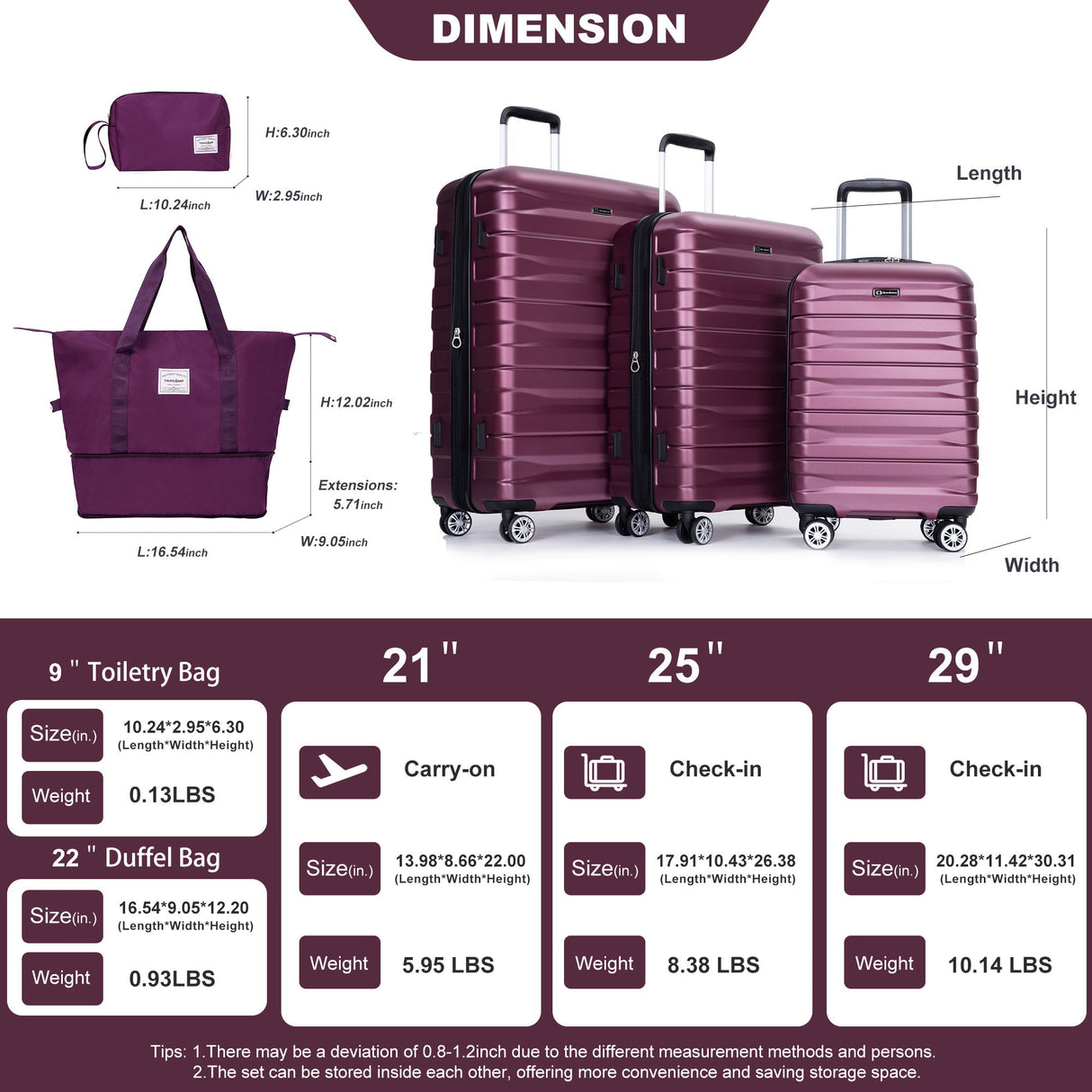 Luggage Set Of 5 Pieces, Expandable Hard Pc Luggage Set With Tsa Lock For Rotating Wheels