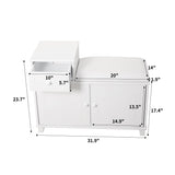 Shoe Storage Bench Cabinet With Fireproof Cushion, Double Doors And Movable Drawer For Door Entrance - White