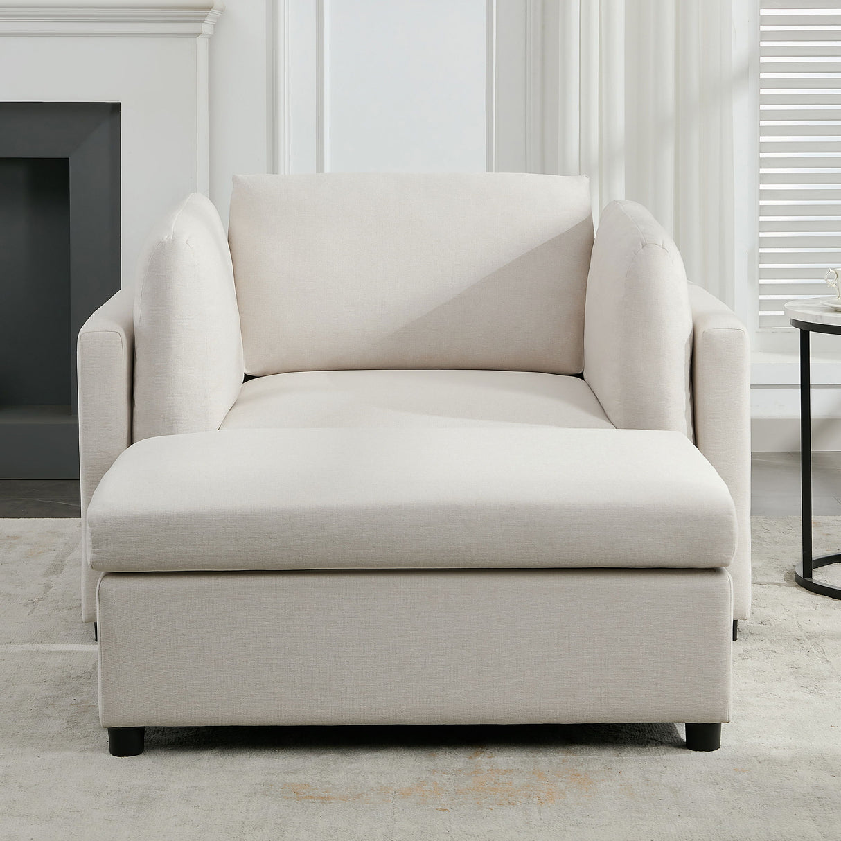 Wide Modern Oversized Armchair With Ottoman Stool, Single Sofa With Lumbar Support, Accent Chair