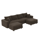 Deep Seat Convertible Sofa With Soft Pillows And Ottomans
