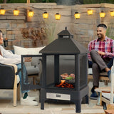 Heavy Duty Garden Metal Outdoor Heating Furnace Fire Pit With Rotating Tray - Black