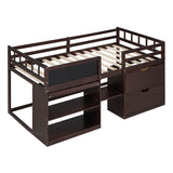 Low Loft Bed With Rolling Desk, Shelf And Drawers