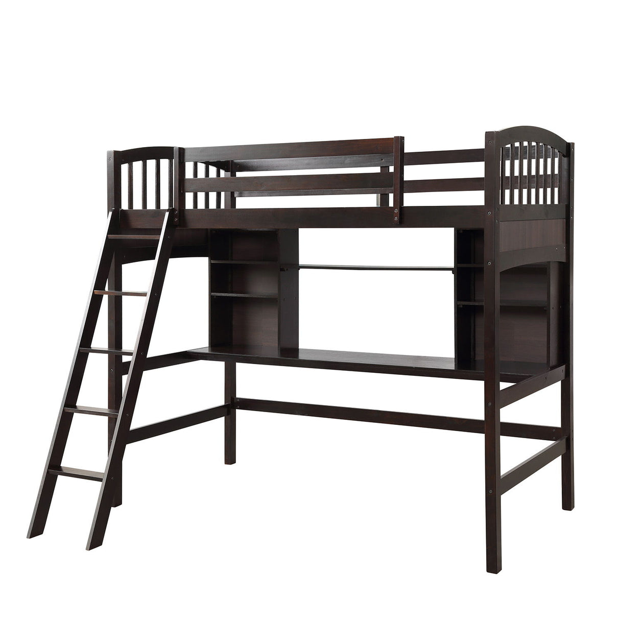 Loft Bed With Storage Shelves, Desk And Ladder