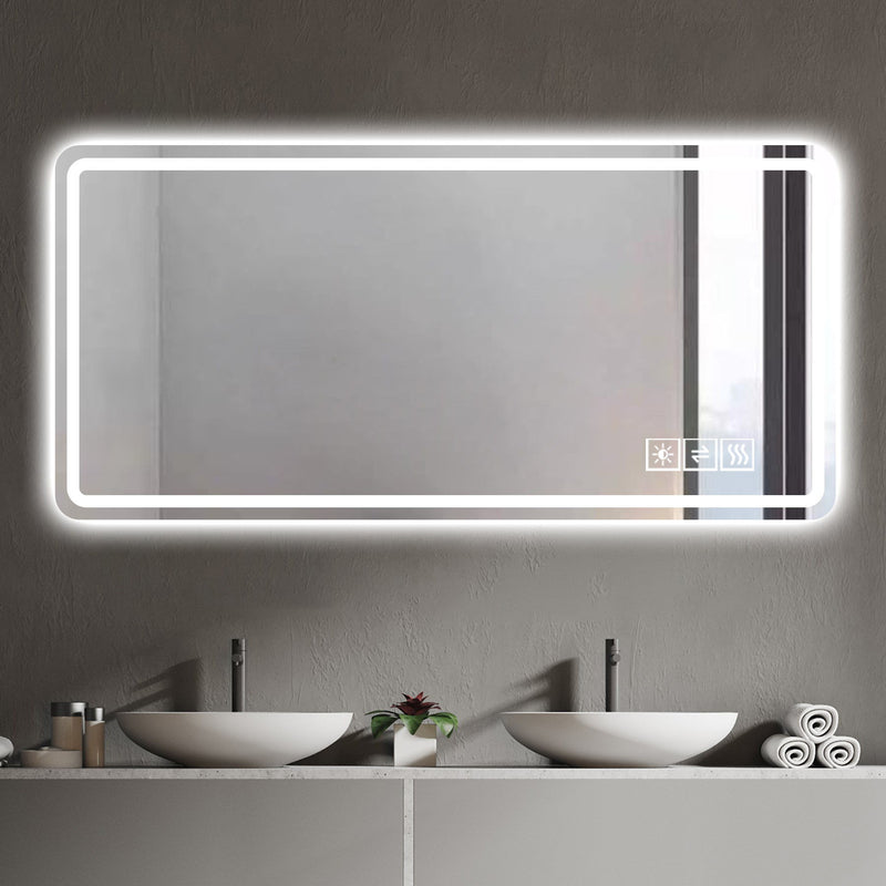 Frameless LED Bathroom Mirror Vanity With Anti Fog Front Lights - Silver
