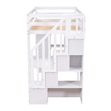 Loft Bed With Storage Drawers, Desk And Stairs With Shelves