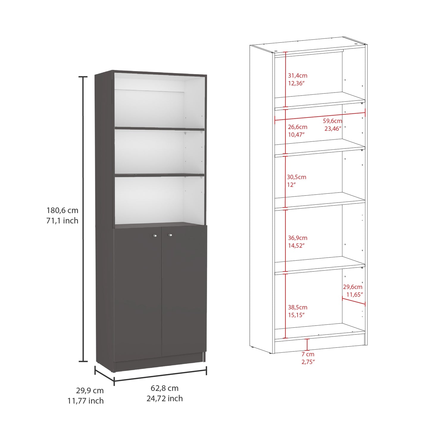 Dupree 4 Piece Home Bookcase set, 91" Wide with 17 Shelves And a Double-Door Cabinet ,  Living Room Set  Matt Gray / White