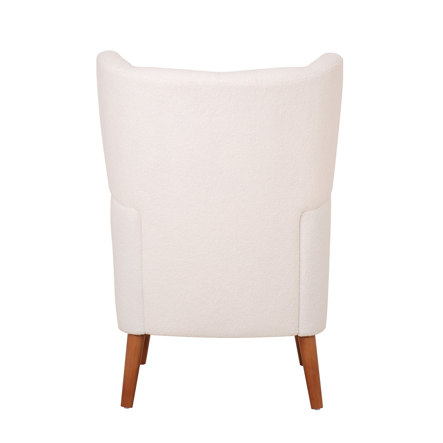 Mid-Century Ivory White High Back Accent/Club Chair with Thick Cushion, Modern Armchair with Round Arm and Birch Wood Legs, Teddy Wool Fabric, for Living Room, Office, Balcony, Bedroom and Study Room