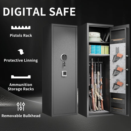 Gun Safes For Home Rifle And Pistols, Fingerprint Electronic Safe With Quick Access, Detachable Partition - Black