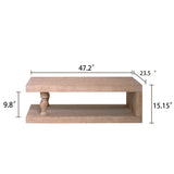 Rustic Solid Wood Coffee Table With Open Shelf, Modern Farmhouse Design - Light Natural / Natural