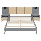 Bed Frame With 2 Nightstands Elegant Design With Lamps