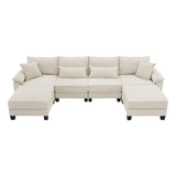 Corduroy Modular Sectional Sofa, U Shaped Couch With Armrest Bags, 6 Seat Freely Combinable Sofa Bed, Comfortable And Spacious Indoor Furniture For Living Room