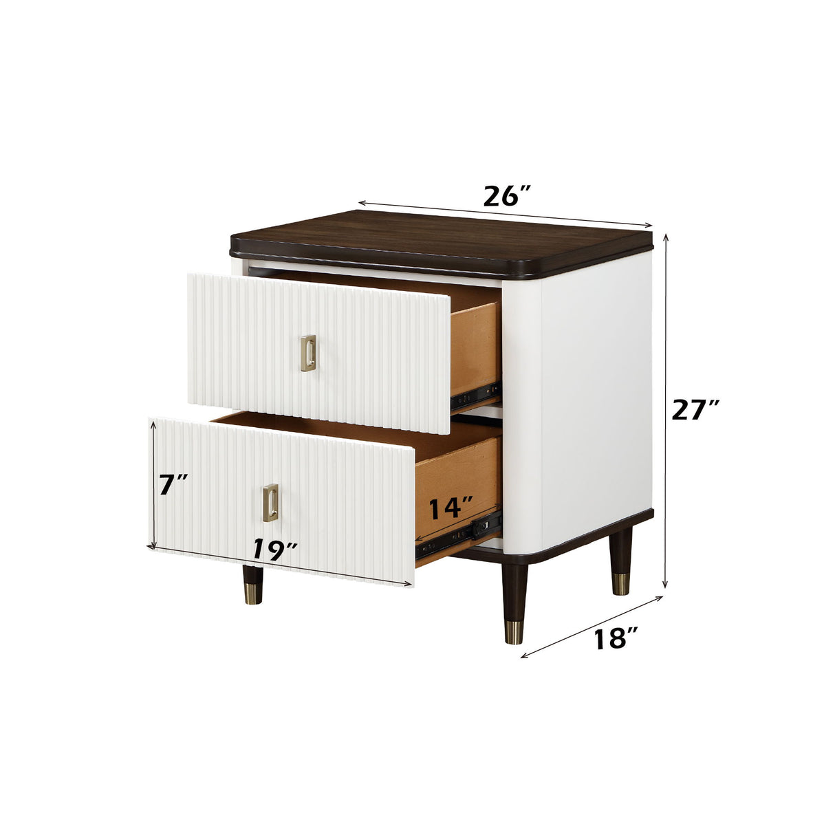 Carena - Night Stand With USB - White / Walnut