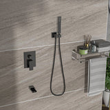Wall Mounted Square Shower System With Rainfall Tub Spout And Handheld Shower, 10" - Matte Black