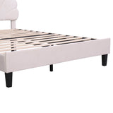 Upholstered Platform Bed With Flower Pattern Velvet Headboard