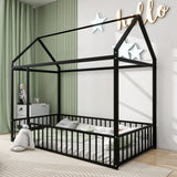 Metal Bed House Bed Frame With Fence
