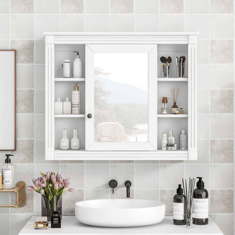 Wall Mounted Bathroom Storage Cabinet With Mirror, 6 Open Shelves