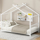 Twin Size Metal House Platform Bed - White