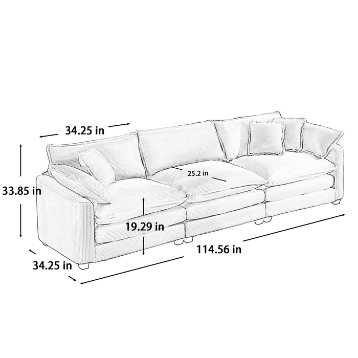 Luxurious and Sophisticated Sofa Set with Soft Cushions and Pillows, Home for Living Rooms and Clubs as well as Home Theaters, Consisting of Two Single Sofas and a 3-Seater Sofas in Tan Corduroy Fabri