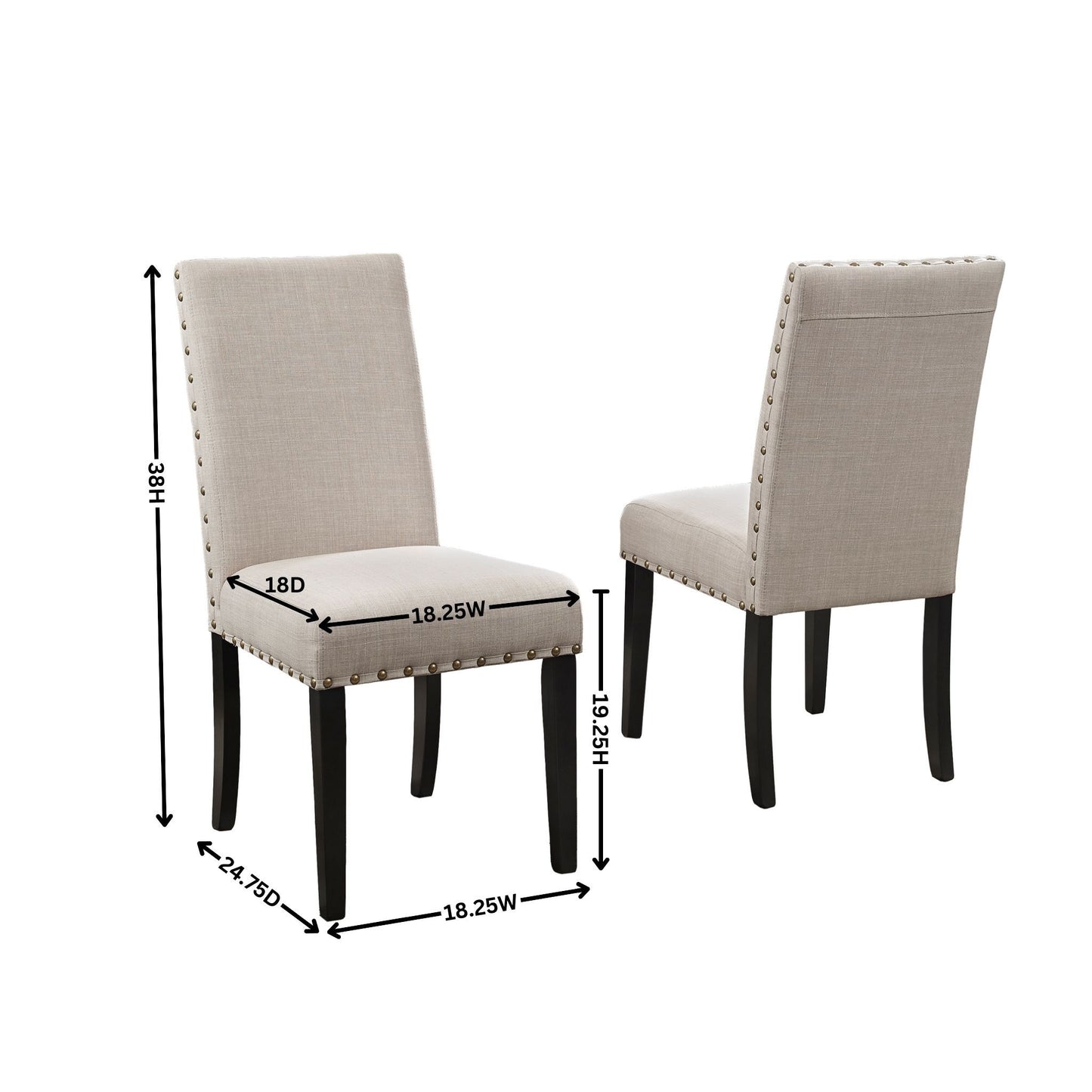 Biony Fabric Dining Chairs with Nailhead Trim, Set of 2, Tan