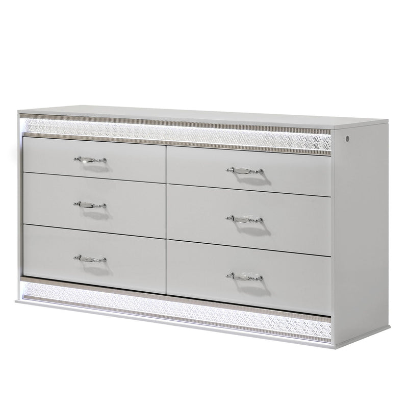 Glam - 6 Drawer Dresser & LED Lighting (Includes Dresser Only) - White