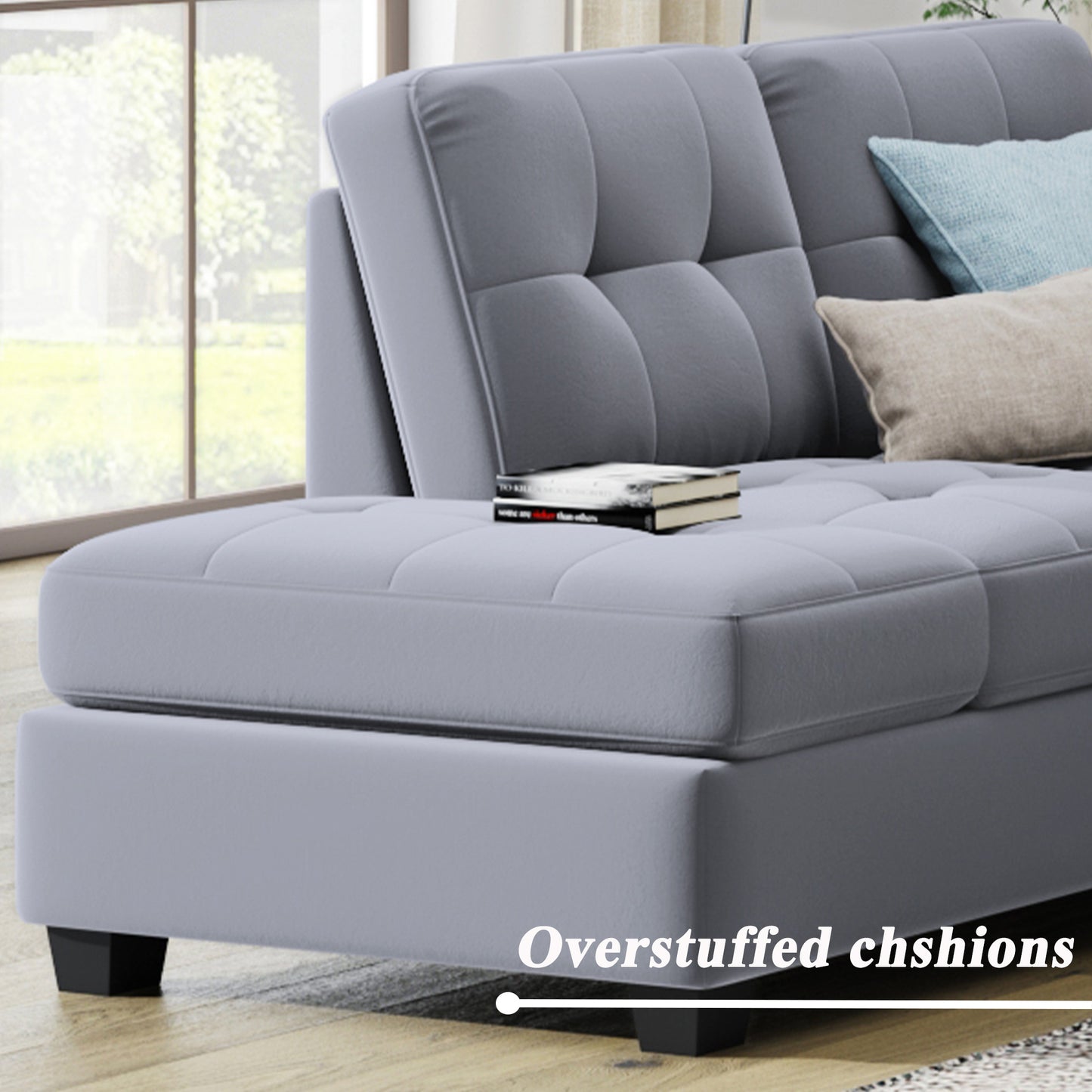 Orisfur. Sectional Sofa with Reversible Chaise Lounge, L-Shaped Couch with Storage Ottoman and Cup Holders