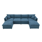 Chenille Modular Sectional Sofa, U Shaped Cloud Couch Set With Double Cushions, 6 Seat Sleeper Sofa Bed With Ottomans, Oversized Indoor Furniture For Living Room