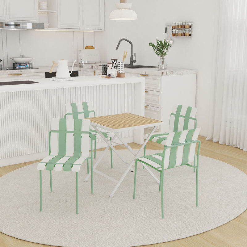 4 Piece Set Of Modern Color Block Designed Single Chairs With Folding Square Table