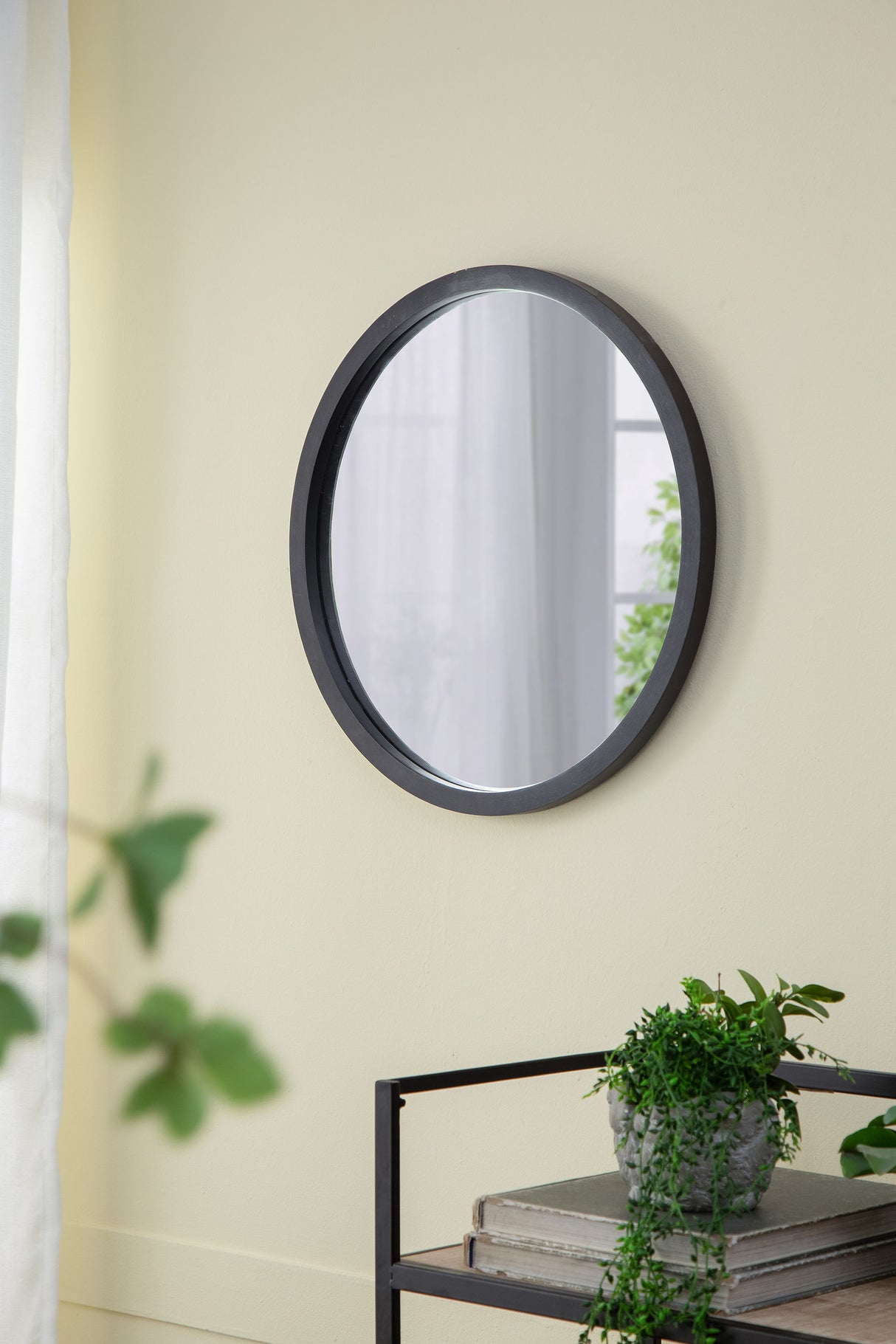 Circle Wall Mirror With Wooden Frame, Wall Mirror For Living Room