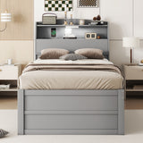 LED Platform Bed With Trundle With Storage Headboard With Drawers