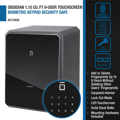 1.15 Cu. Ft Touchscreen Biometric Keypad Security Safe - Black