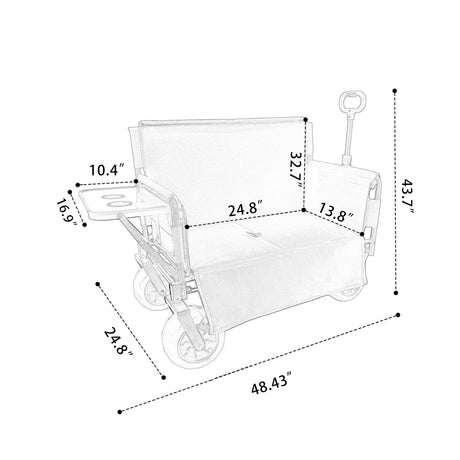 3 In 1 Folding Wagon With Bench Seat & Rear Mounted Tabletop - Orange