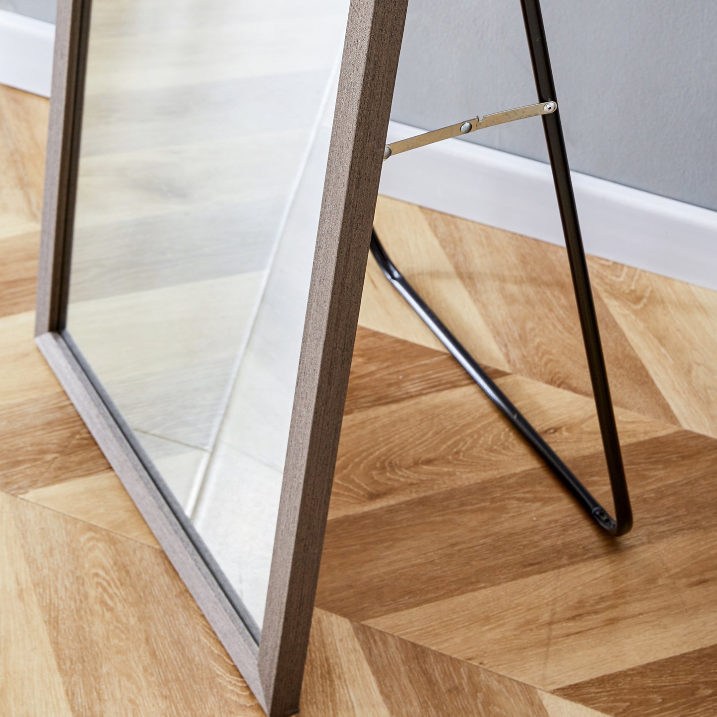 Third generation packaging upgrade, thickened frame, gray wood grain solid wood frame full-length mirror, dressing mirror, bedroom entrance, decorative mirror, floor standing mirror. 57.9 "* 18.1"