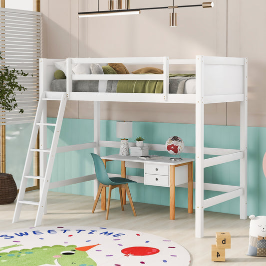 Solid Wood Twin Size Loft Bed with Ladder(White)(OLD SKU: WF191903AAK)