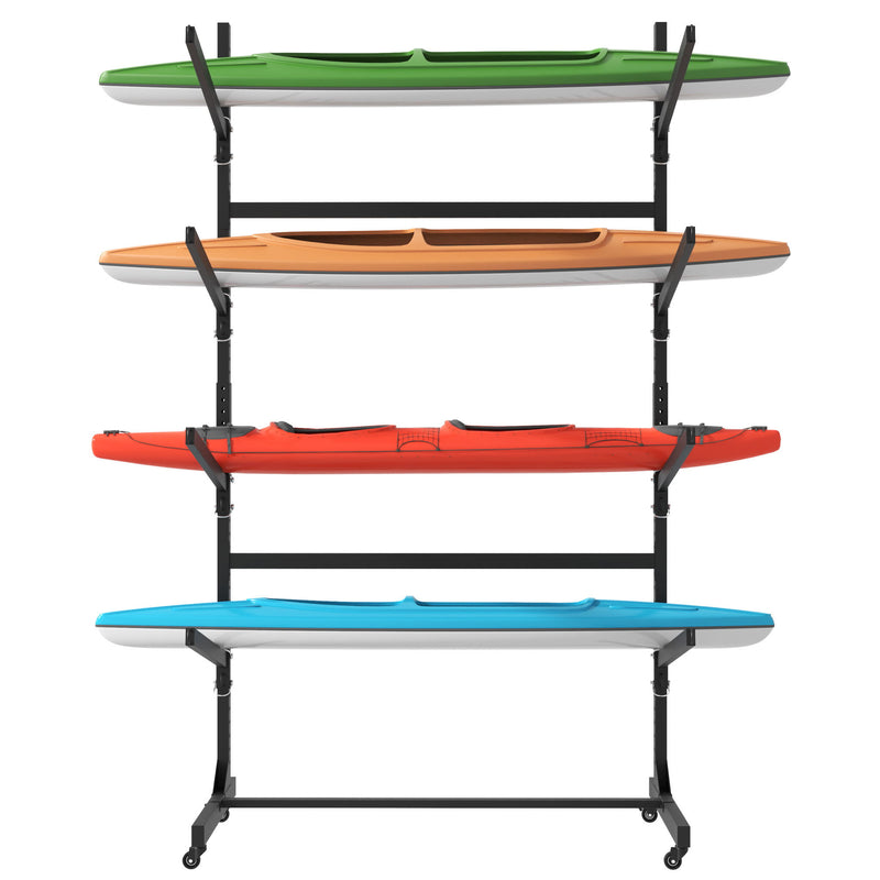Freestanding Kayak Storage Rack With Lockable Wheels For Kayak, Canoe, Sup & Surfboard
