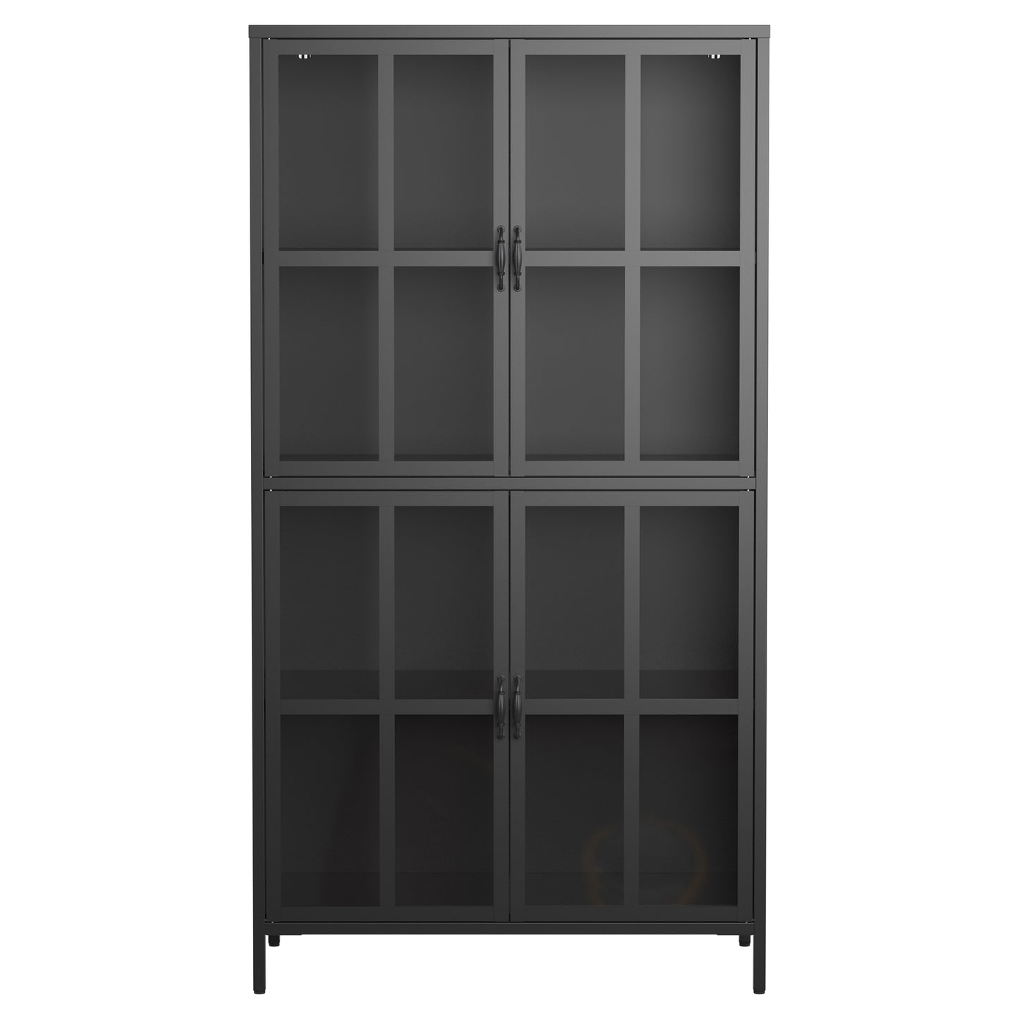 Premium Black Metal Storage Cabinet with Tempered Glass Doors, Adjustable Shelves, Anti-Tipping Device, Magnetic Silent Closure, and Adjustable Feet for Home and Office Use