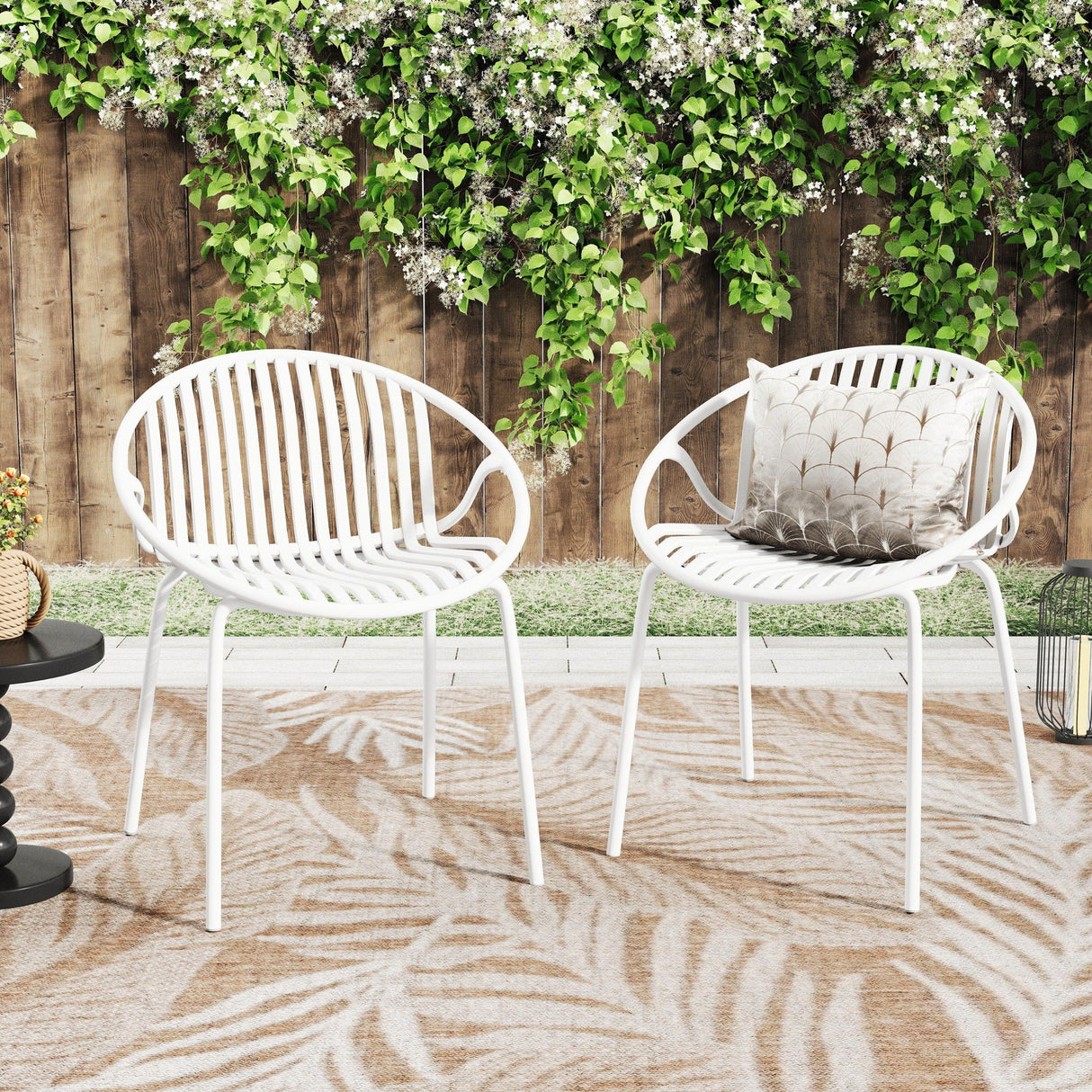 Stackable Outdoor Chairs With Breathable Plastic Backrest (Set of 2)