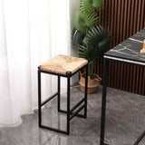 Set Of 2 Backless Water Hyacinth Woven Bar Stools With Footrest, Natural Finish, Metal Frame, 25 Inch Height