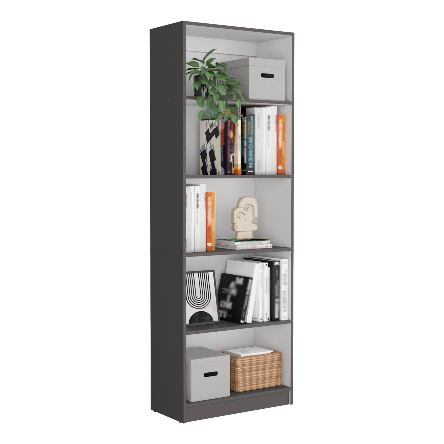 Dupree 3 Piece Home Bookcase set, 67" Wide with 14 Shelves ,  Living Room Set Set  Mat Gray - White