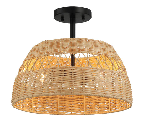 Twinkle - Double Lights Semi Flush With Shade - Black / Rattan