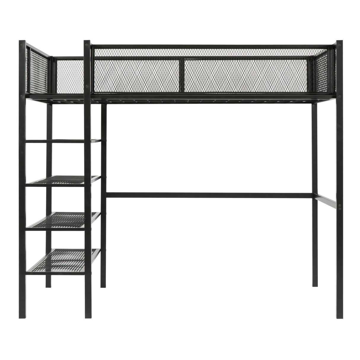 Loft Bed With 4 Tier Shelves And Storage